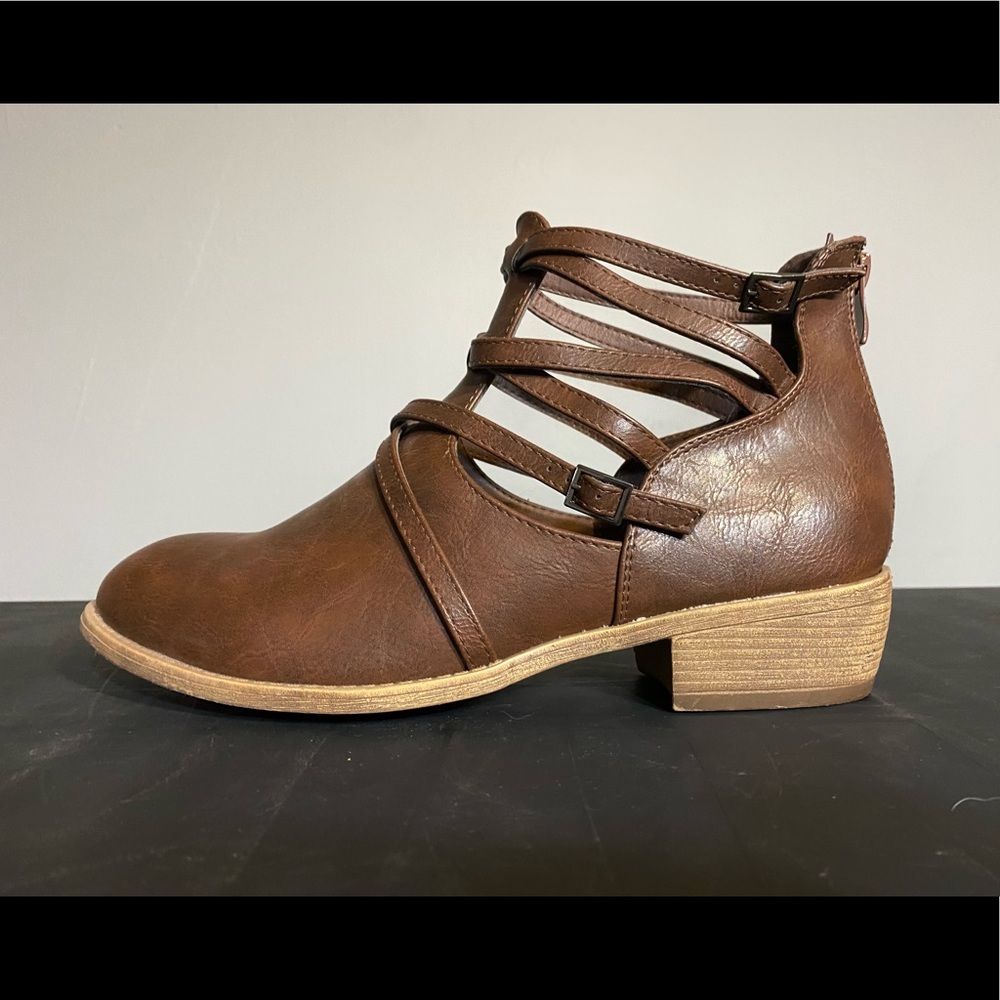 Brown Leather Strappy Ankle Booties